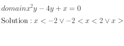 The domain of x^2y-4y+x=0 is x<-2\lor-2<x<2\lor x>2